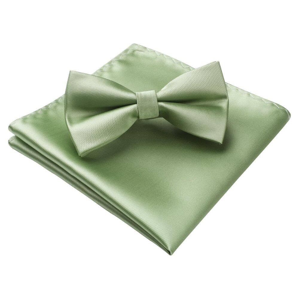 3829 Bow Ties Sage Green Color Pre Tied Bow Tie and Pocket Square Classic